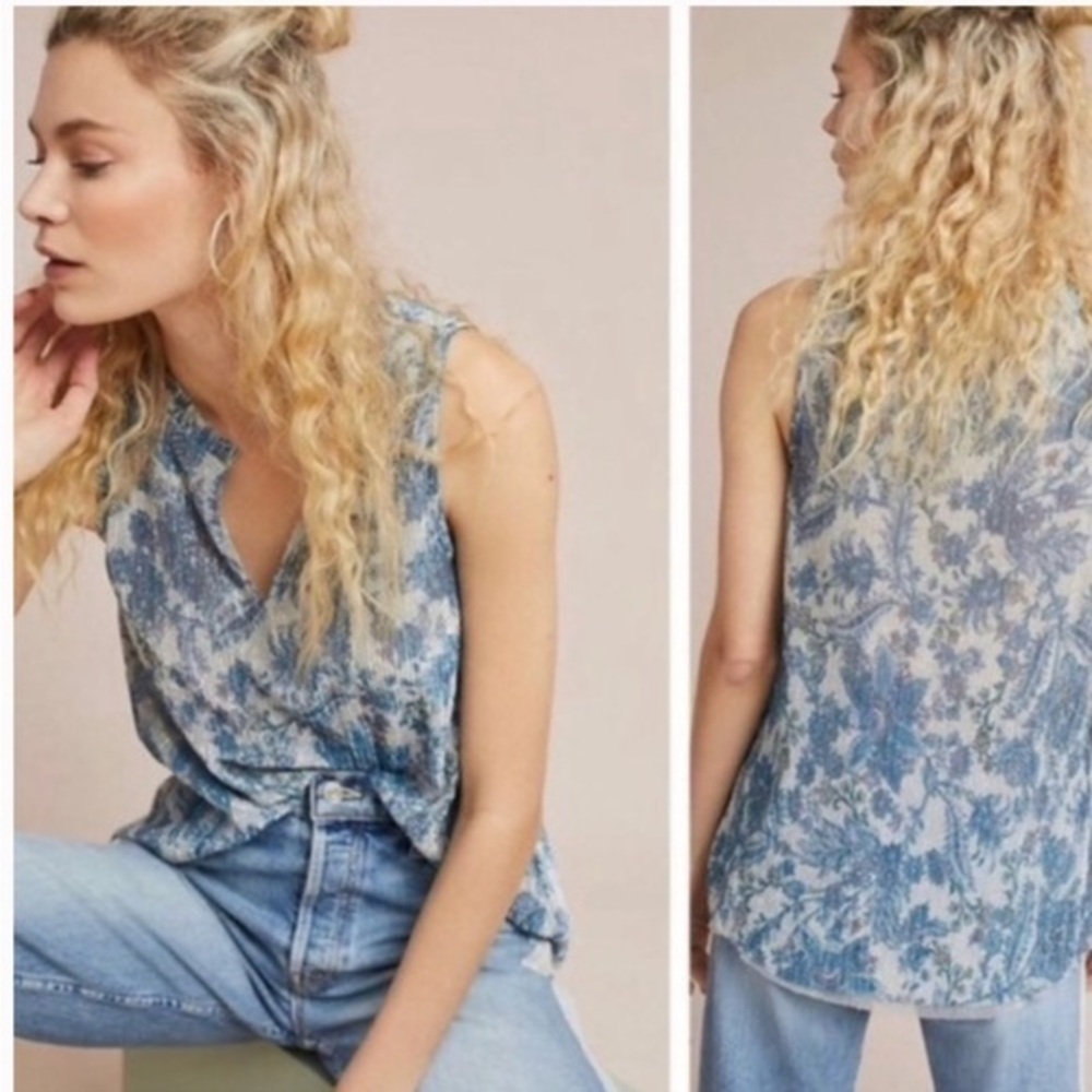 Anthropologie Vanessa Virginia Blue Shimmer Tank Top New